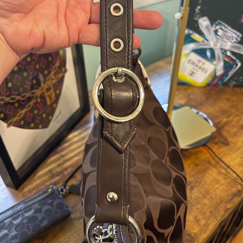 Coach Brown Signature Hobo Shoulder Bag with Scarf Accent - Picture 3 of 9